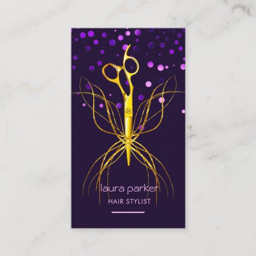 Purple Gold Scissor Hair Stylist Professional  Business Card