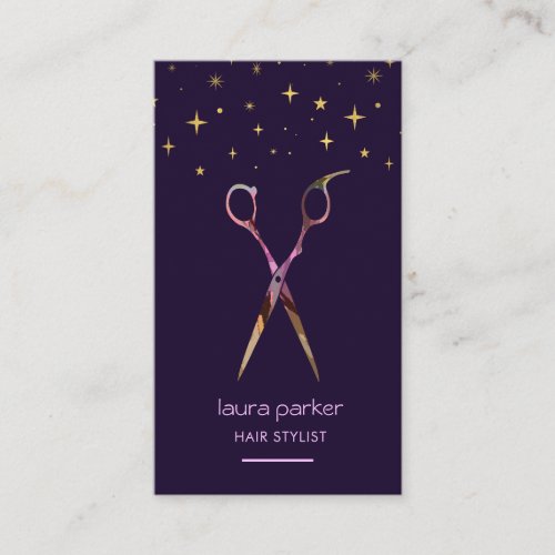 Purple Gold Scissor Hair Stylist Professional  Business Card
