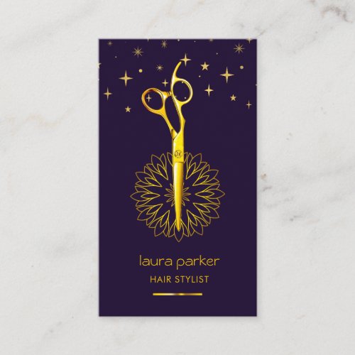 Purple Gold Scissor Hair Stylist Professional  Business Card