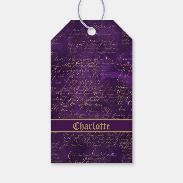 Purple Gold Script Gift Tags (Front)