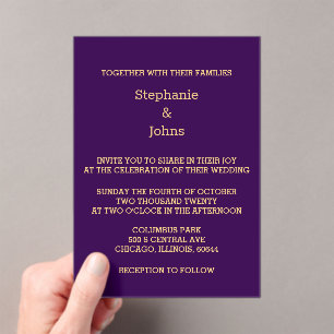 Purple Gold Script Golden Modern Cool Wedding Acrylic Invitations