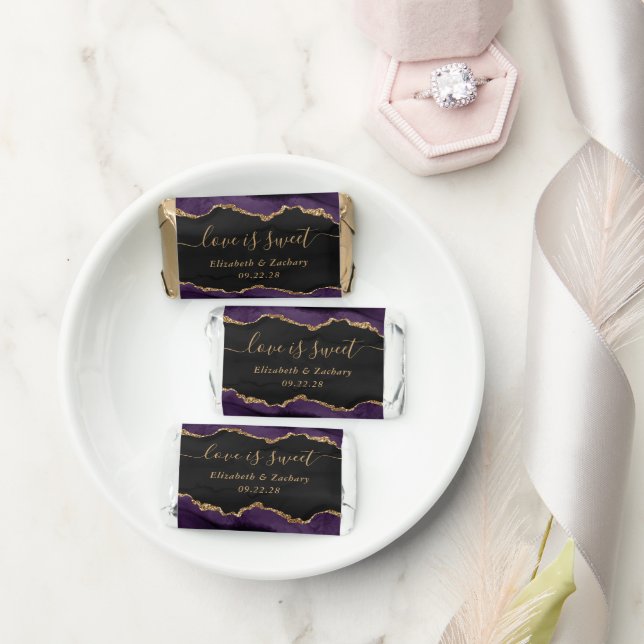 Purple Gold Script Love Is Sweet Wedding Hershey's Miniatures (Wedding)