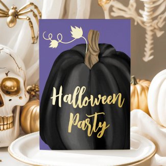 Purple Gold Script Pumpkin Halloween Party