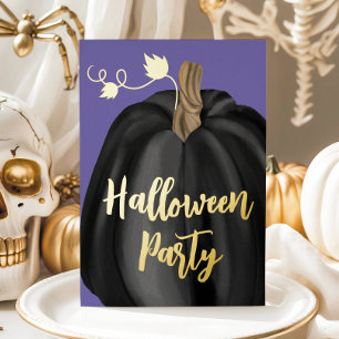 Purple Gold Script Pumpkin Halloween Party Foil Invitation