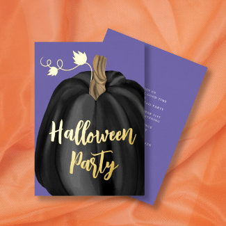 Purple Gold Script Pumpkin Halloween Party