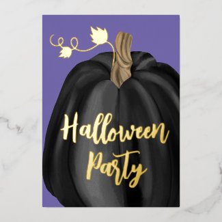 Purple Gold Script Pumpkin Halloween Party