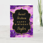 Purple Gold Sequins Agate Sweet 16 Happy Birthday Card<br><div class="desc">This elegant and glamorous birthday card can be personalized with a name or title such as daughter, granddaughter, niece, friend etc. The design features a bright purple agate marble background with faux gold glitter accents. The text combines handwritten script and modern sans serif fonts for a classy and sophisticated look....</div>