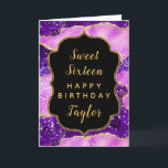 Purple Gold Sequins Agate Sweet 16 Happy Birthday Card<br><div class="desc">This elegant and glamorous birthday card can be personalized with a name or title such as daughter, granddaughter, niece, friend etc. The design features a bright purple agate marble background with faux gold glitter accents. The text combines handwritten script and modern sans serif fonts for a classy and sophisticated look....</div>