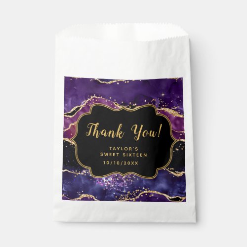 Purple Gold Sequins Agate Sweet Sixteen Thank You Favor Bag