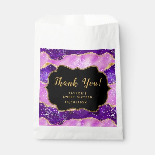 Purple Gold Sequins Agate Sweet Sixteen Thank You Favor Bag