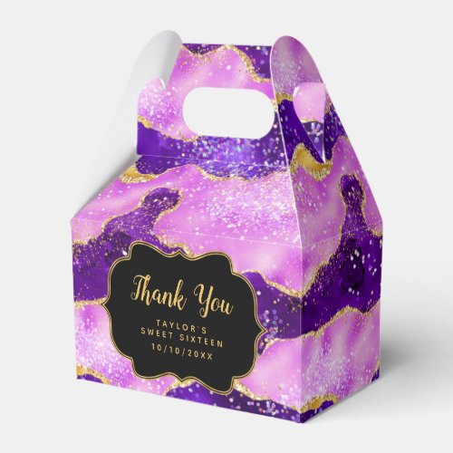 Purple Gold Sequins Agate Sweet Sixteen Thank You Favor Boxes