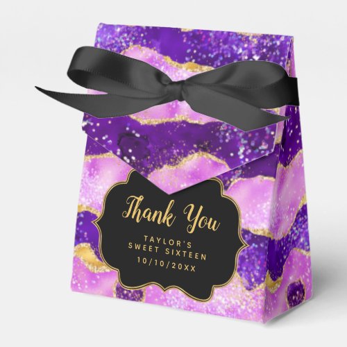 Purple Gold Sequins Agate Sweet Sixteen Thank You Favor Boxes