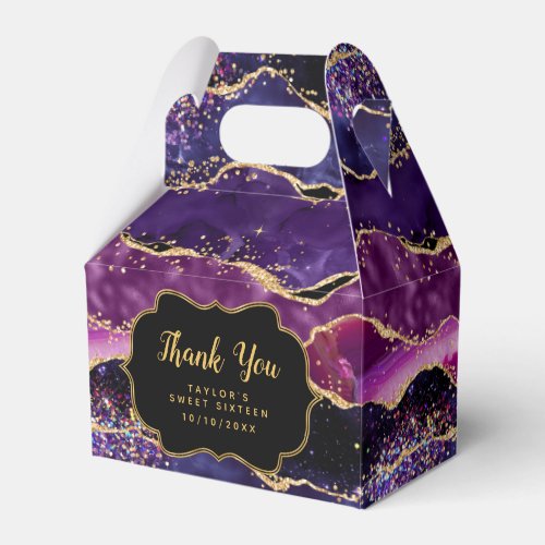 Purple Gold Sequins Agate Sweet Sixteen Thank You Favor Boxes