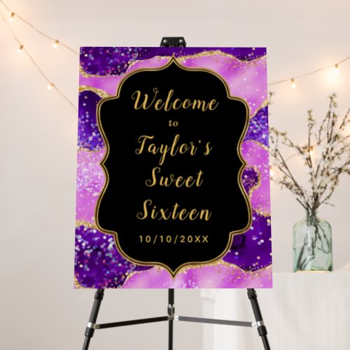 Purple Gold Sequins Agate Sweet Sixteen Welcome Foam Board
