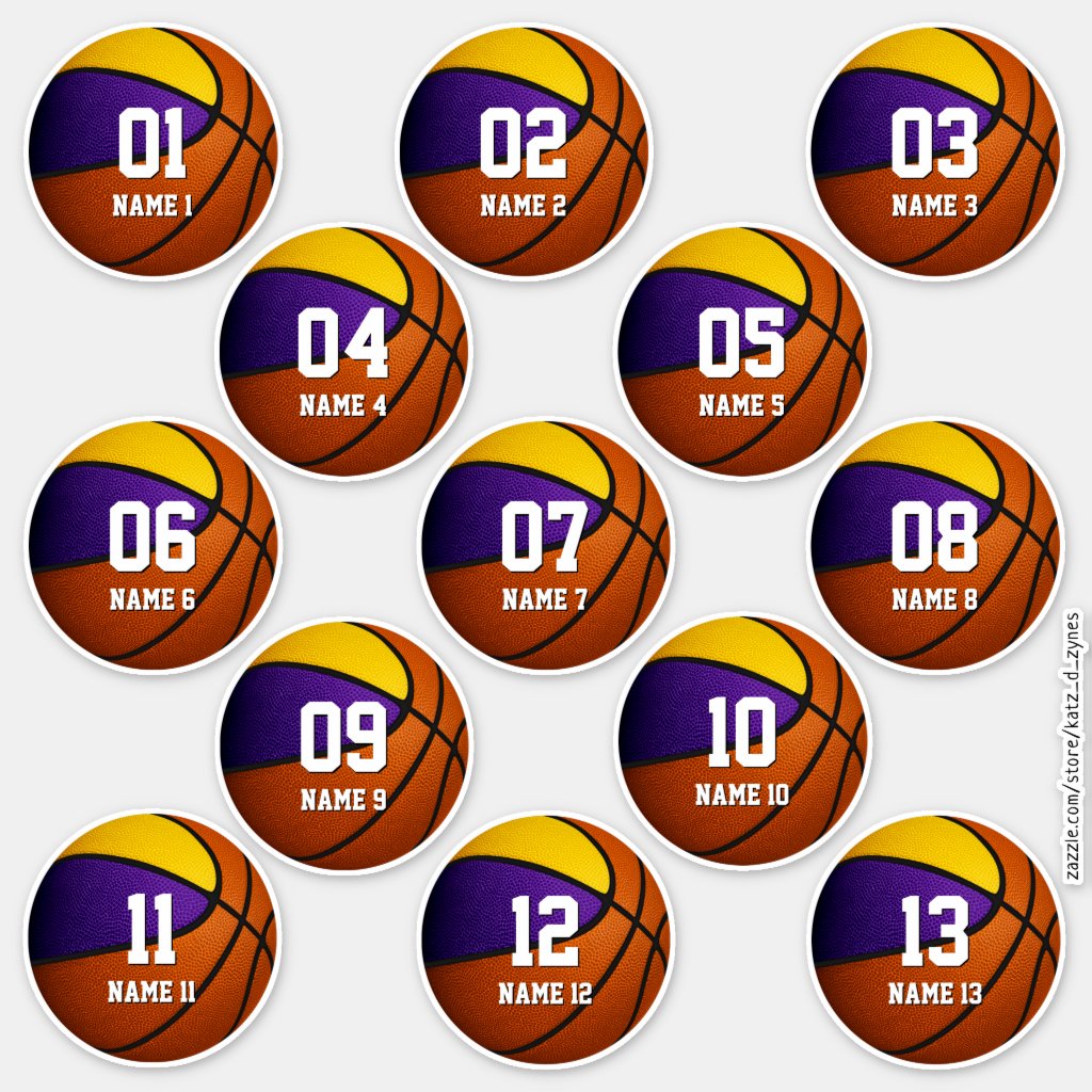 purple gold set of 13 kids basketball team gifts stickers