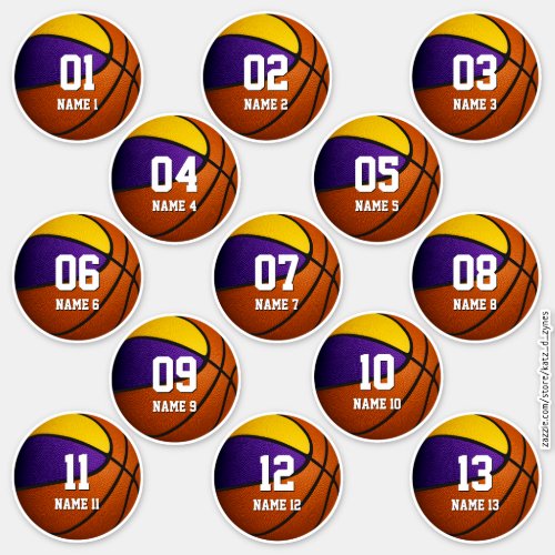 purple gold set of 13 kids basketball team gifts sticker