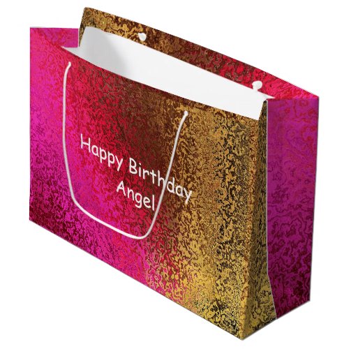 Purple  Gold Shade Happy Birthday Name Large Gift Bag