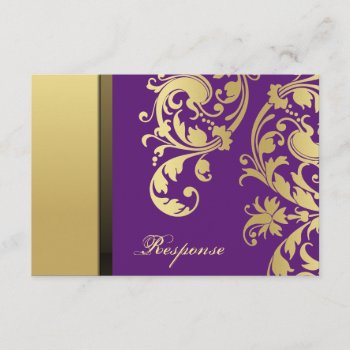 Purple & Gold Shimmer Floral Wedding Response Rsvp by OLPamPam at Zazzle