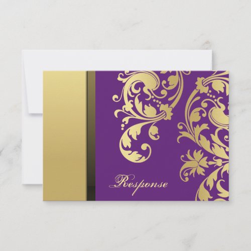 Purple &amp; Gold Shimmer Floral Wedding Response RSVP