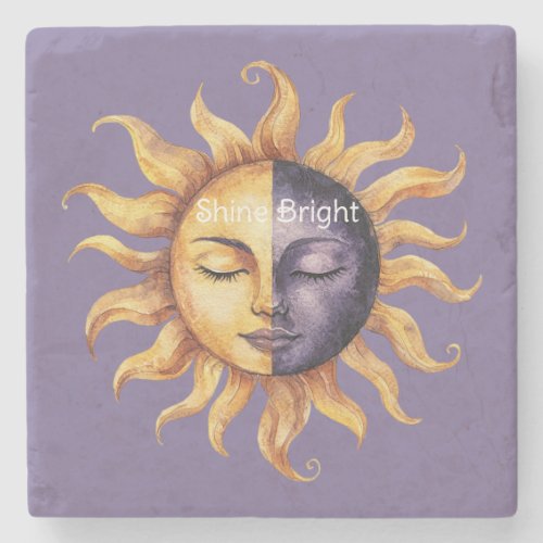 Purple Gold Shine Bright Sun Stone Coaster