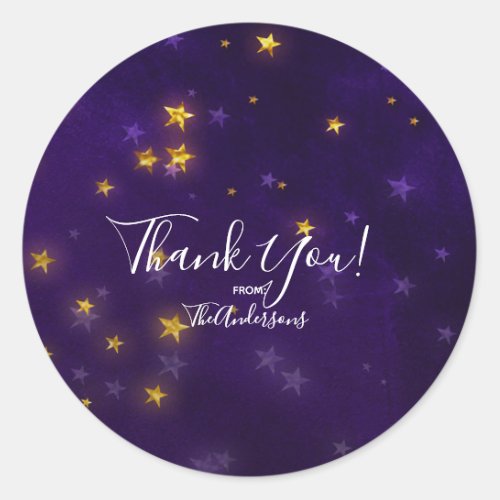 Purple Gold Shining Bright Stars Party Favor Classic Round Sticker