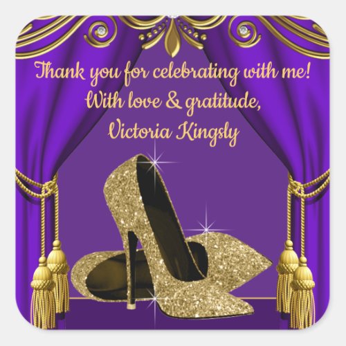 Purple Gold Shoe Birthday Party Favor Stickers