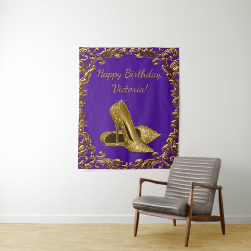 Purple Gold Shoe Birthday Party M Backdrop