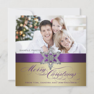 Purple Gold Silver Merry Christmas Greeting Holiday Card