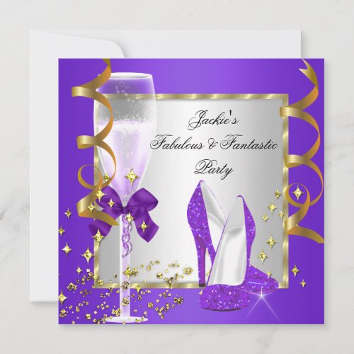 Purple Gold Silver Womens Birthday Party Invitation