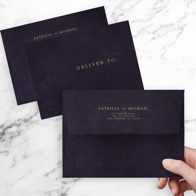 Purple gold simple elegant wedding return address  envelope (Creator Uploaded)
