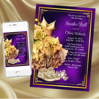 Purple Gold Sneaker Ball  Invitation