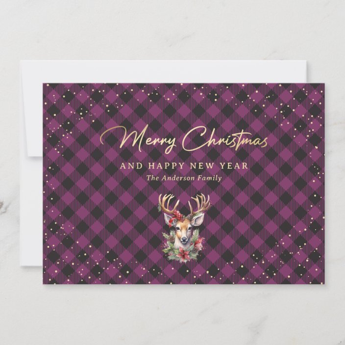 Purple Gold Snow Reindeer Buffalo Plaid