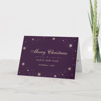 Purple Gold Snow Snowflakes Holiday Card by CustomGreetingCards_ at Zazzle