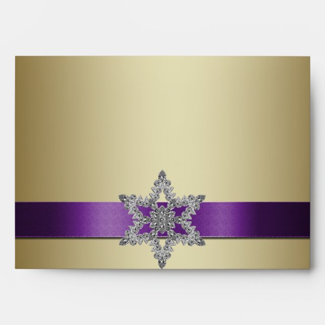Purple Gold Snowflake Christmas A7 Envelope (Front)