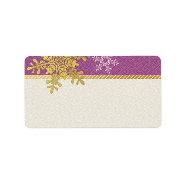 Purple Gold Snowflake Wedding Blank Address Labels (Front)