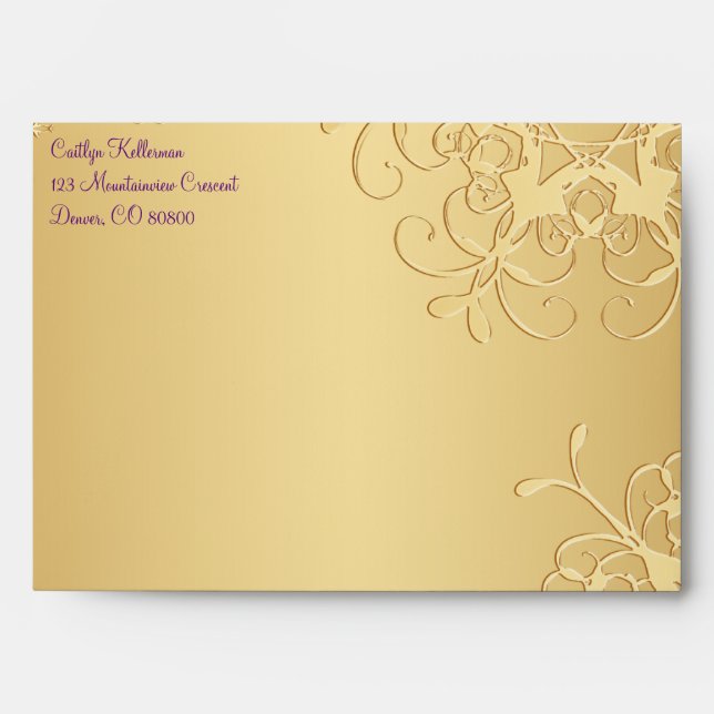 Purple, Gold Snowflakes Envelope for 5"x7" Sizes (Front)