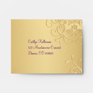 Purple, Gold Snowflakes Envelope for RSVP Card