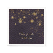 purple gold Snowflakes personalized wedding napkin