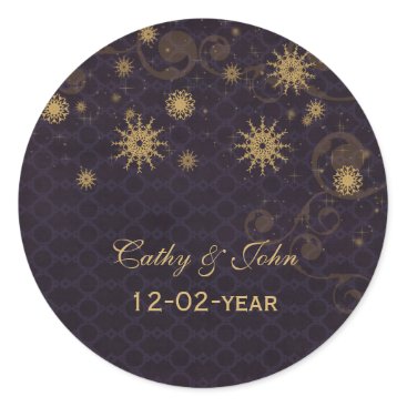 purple gold Snowflakes wedding favor stickers