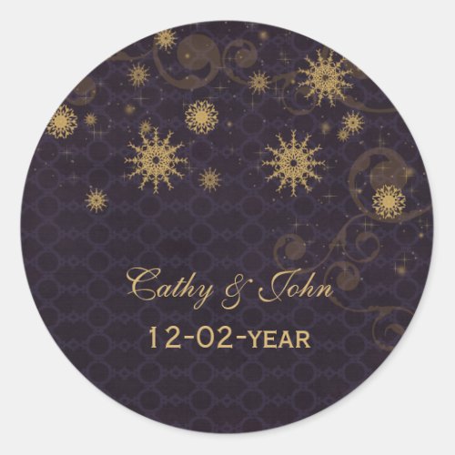 purple gold Snowflakes wedding favor stickers