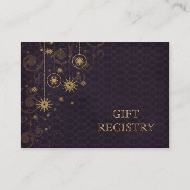 purple gold Snowflakes wedding gift registry Enclosure Card (Front)