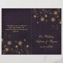 purple gold Snowflakes wedding programs folded