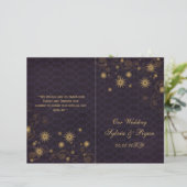 purple gold Snowflakes wedding programs folded (Standing Front)