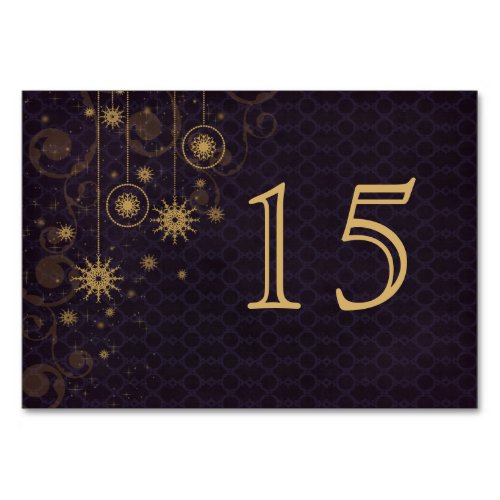 purple gold Snowflakes wedding table numbers