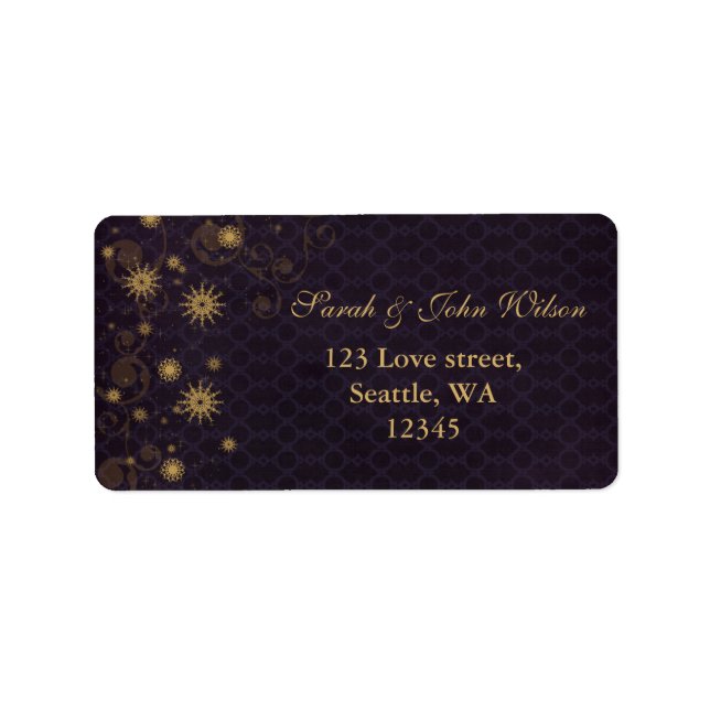 purple gold Snowflakes Winter address label (Front)