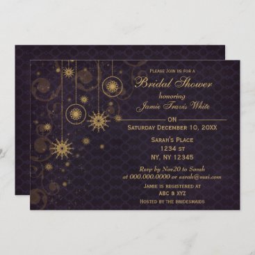 purple gold Snowflakes Winter Bridal Shower Invite