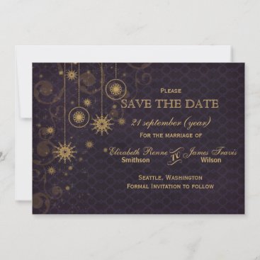 purple gold Snowflakes Winter  save the date