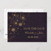 purple gold Snowflakes Winter save the Date Announcement Postcard (Front/Back)
