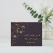 purple gold Snowflakes Winter save the Date Announcement Postcard (Standing Front)