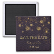 purple gold Snowflakes Winter save the Date Magnet